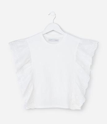 Blusa Infantil em Cotton com Babado Broderie - Tam 5 a 14 Anos