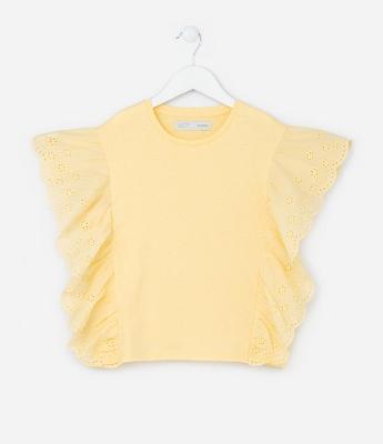 Blusa Infantil em Cotton com Babado Broderie - Tam 5 a 14 Anos