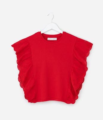 Blusa Infantil em Cotton com Babado Broderie - Tam 5 a 14 Anos