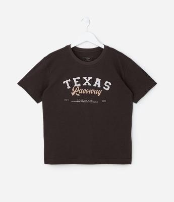 Camiseta Infantil com Lettering Texas Raceway - Tam 5 a 14 Anos