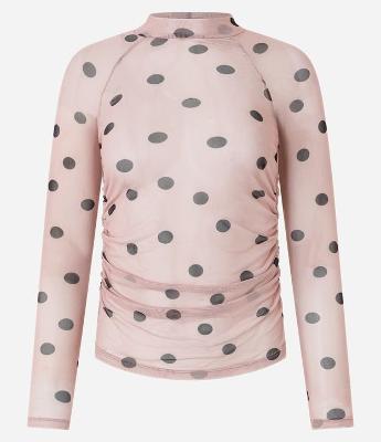 Blusa em Tule com Estampa Poá e Cava Raglan