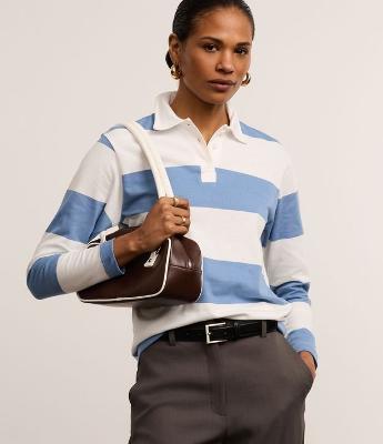 Blusa em Algodão com Gola Polo e Listras Largas