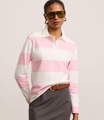 Blusa em Algodão com Gola Polo e Listras Largas