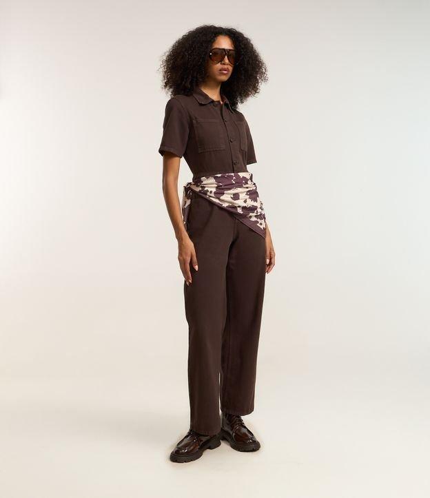 Macacão Longo em Sarja com Vista de Botões e Bolsos - 1