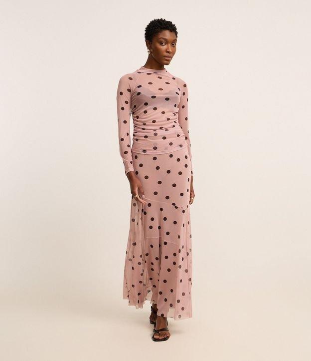 Saia Longa Evasê em Tule com Estampa Poá e Recortes Assimétricos - 2