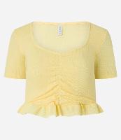 Blusa Cropped Texturizada com Franzido e Babado na Barra - 1