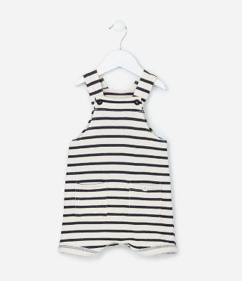 Jardineira Infantil com Estampa Listrada - Tam 0 a 18 meses