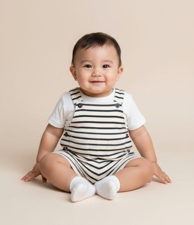 Jardineira Infantil com Estampa Listrada - Tam 0 a 18 meses - 2