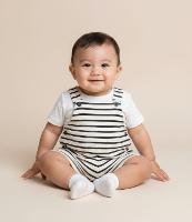 Jardineira Infantil com Estampa Listrada - Tam 0 a 18 meses - 2