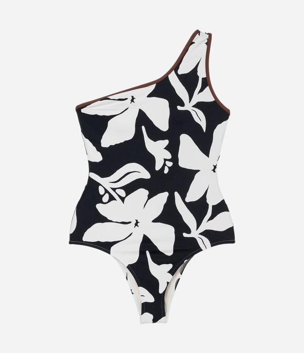 Maiô Ombro Só em Microfibra com Estampa Floral e Viés Constrastante - 1