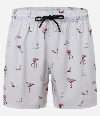 Bermuda de Banho em Microfibra com Estampa de Flamingos