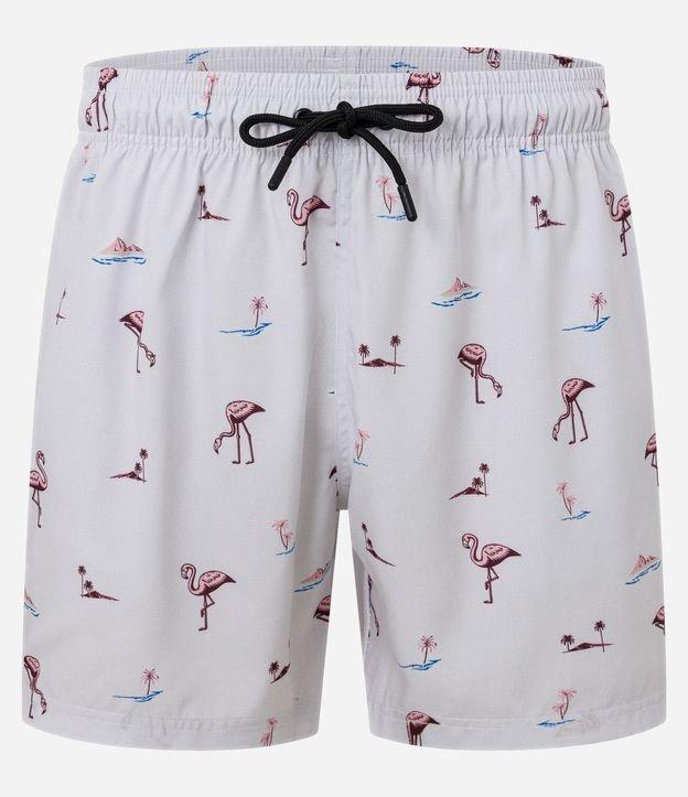 Bermuda de Banho em Microfibra com Estampa de Flamingos - 1
