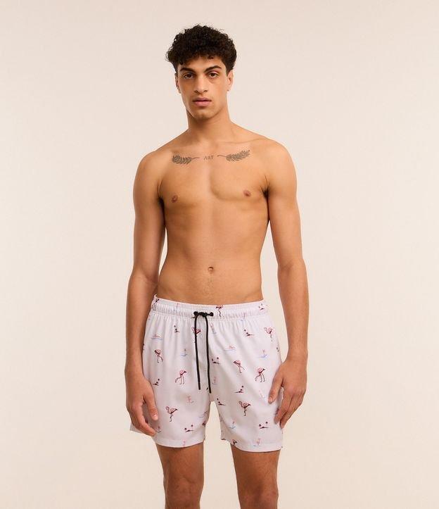 Bermuda de Banho em Microfibra com Estampa de Flamingos - 2