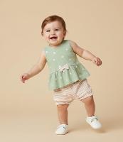 Conjunto Infantil em Malha com Lacinho e Estampa de Florzinhas - Tam 0 a 18 meses - 3