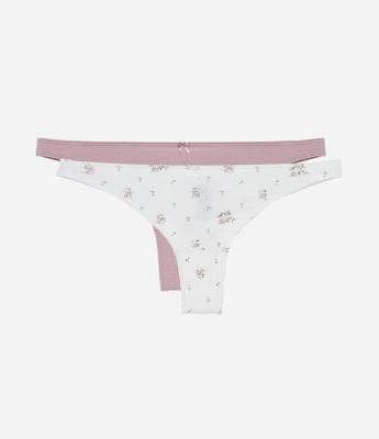 Kit 02 Calcinhas Biquíni Fio Duplo em Algodão com Estampa Floral