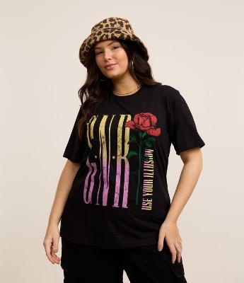 Camiseta Alongada com Estampa Guns and Roses Curve & Plus Size