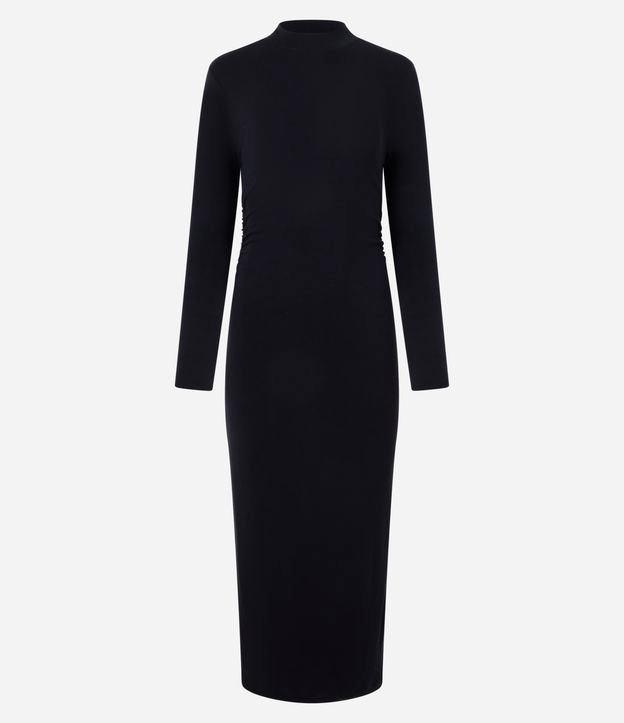 Vestido Reto Longo em Viscose com Franzido e Fenda - 1