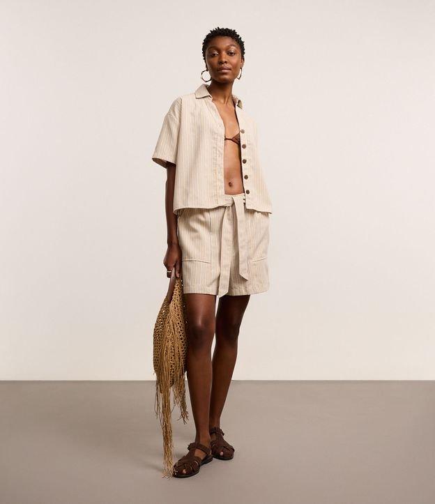 Short Runner Listrado em Viscolinho com Amarração - 1