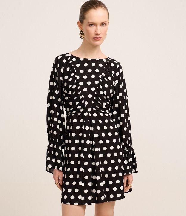 Vestido Curto em Tricoline com Amarração e Estampa Poá - 1