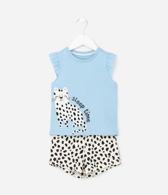 Pijama Curto Infantil com Estampa Oncinha - Tam 2 a 4 Anos