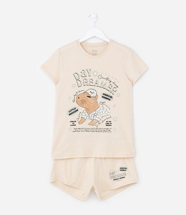 Pijama Curto Infantil em Algodão com Estampa de Capivara - Tam 7 ao 14 Anos - 1