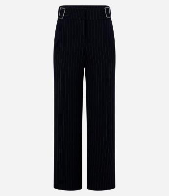 Calça Reta em Ponto Roma com Estampa Risca de Giz