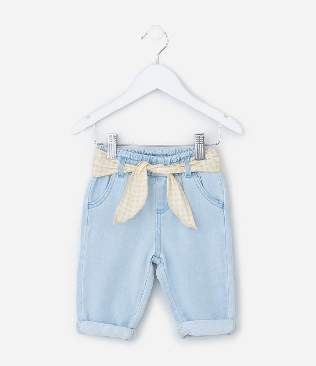 Calça Infantil Clochard em Jeans com Cinto Estampado - Tam 3 a 18 Meses - 1