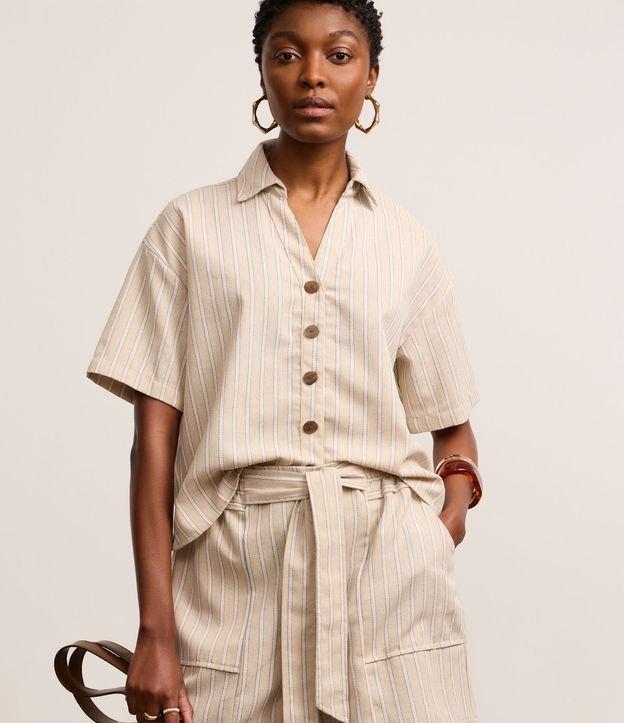 Camisa em Viscolinho com Listras de Fio Tinto - 1