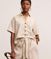 Camisa em Viscolinho com Listras de Fio Tinto - 1