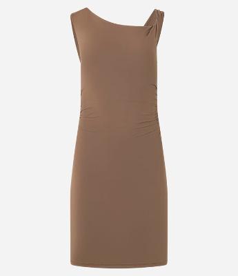 Vestido Curto em Microfibra sem Mangas com Ombro Torcido