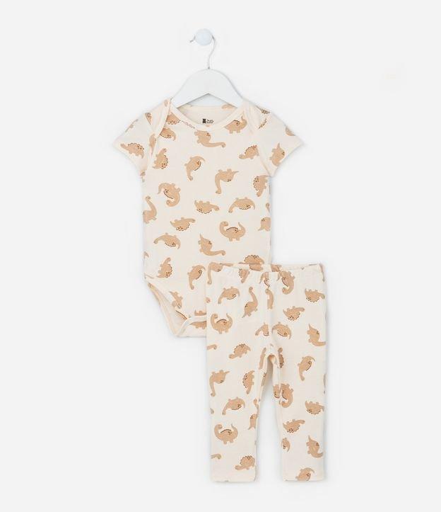 Conjunto Body e Calça em Ribana com Estampa de Dinossauro - Tam RN a 18 Meses - 1