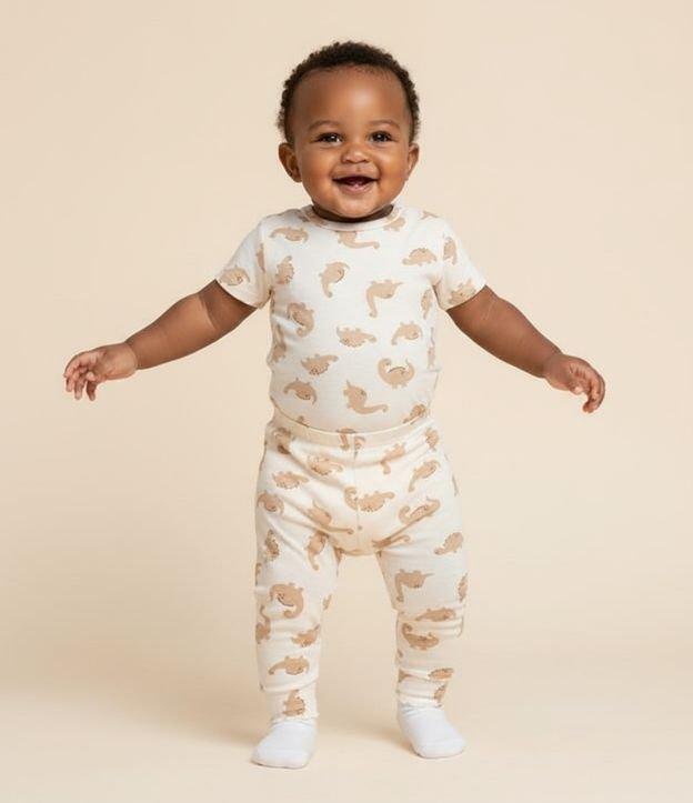 Conjunto Body e Calça em Ribana com Estampa de Dinossauro - Tam RN a 18 Meses - 2