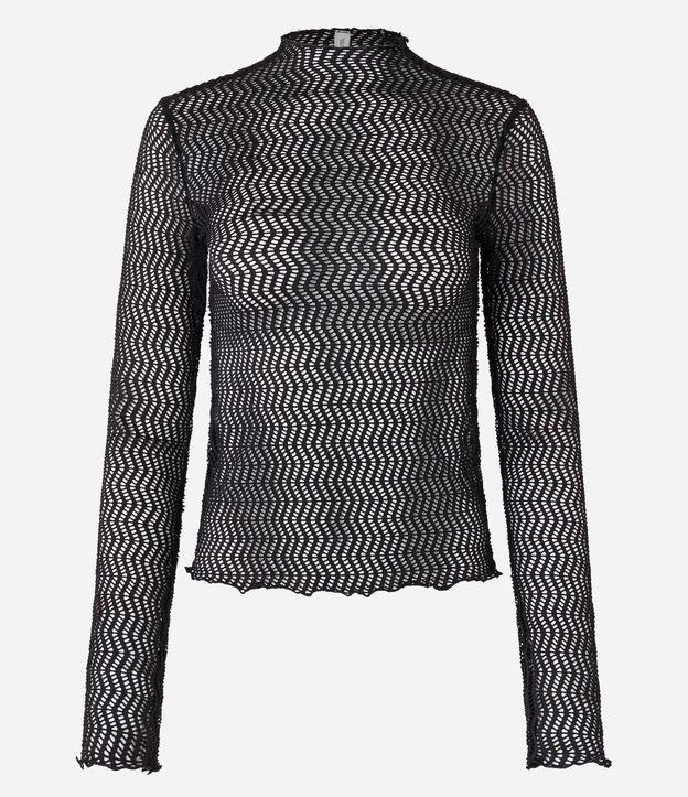 Blusa em Renda Furadinha com Gola Alta Frufru - 1