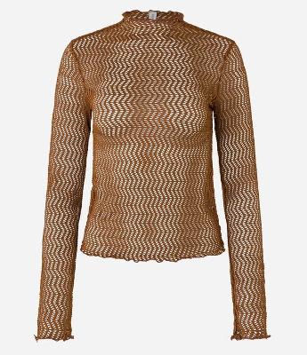 Blusa em Renda Furadinha com Gola Alta Frufru