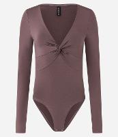 Body em Microfibra com Busto Torcido e Decote V - 1