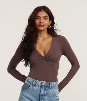 Body em Microfibra com Busto Torcido e Decote V - 2