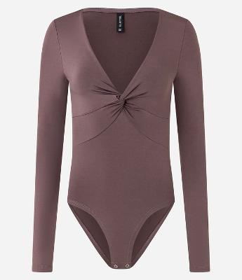 Body em Microfibra com Busto Torcido e Decote V