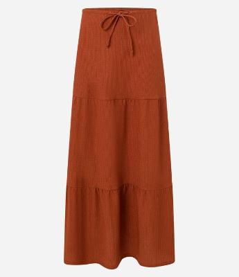 Saia Godê Longa Texturizada com Amarração e Recortes