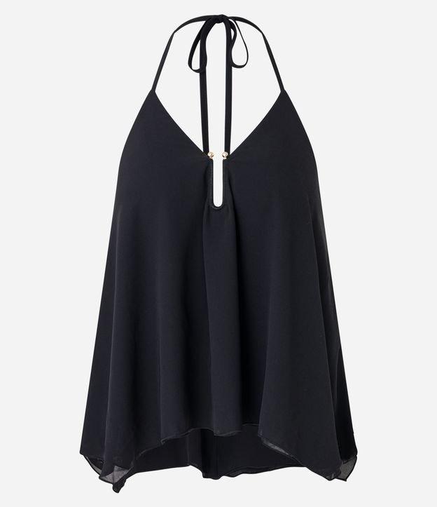 Blusa Alongada em Chiffon Frente Única co Aviamento - 1