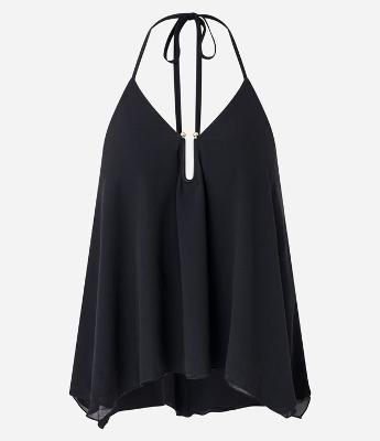 Blusa Alongada em Chiffon Frente Única co Aviamento