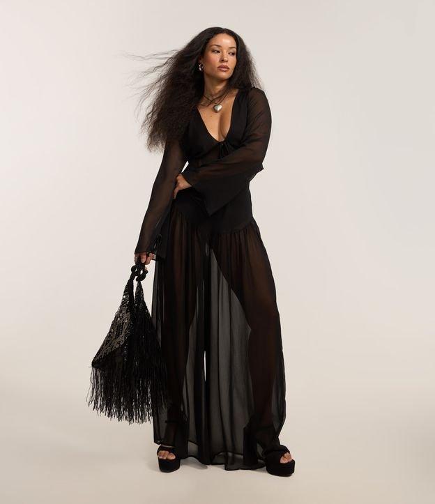 Calça Pantalona em Chiffon com Forro Curto - 2