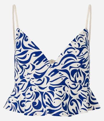 Blusa Cropped em Viscolinho com Estampa de Peixinhos