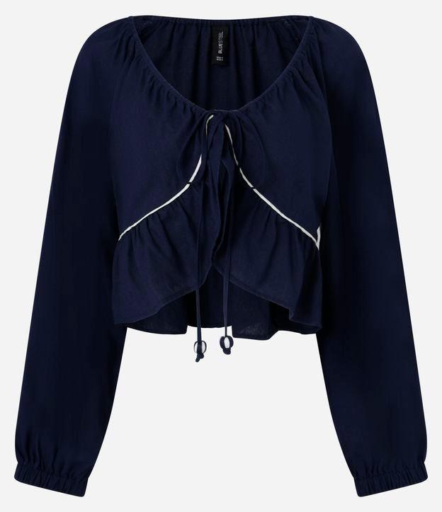 Blusa em Viscolinho com Viés Contrastante e Barra de Babado - 1