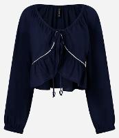 Blusa em Viscolinho com Viés Contrastante e Barra de Babado - 1