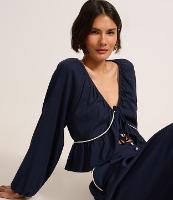 Blusa em Viscolinho com Viés Contrastante e Barra de Babado - 2