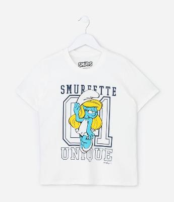 Camiseta Infantil com Estampa Smurfette - Tam 5 a 14  Anos