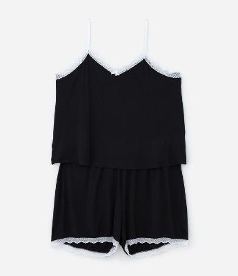 Pijama Short Doll com Renda Contrastante Curve & Plus Size