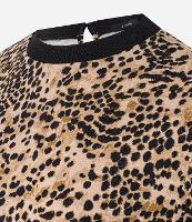 Blusa em Viscose com Estampa Onça e Gola de Tricô Contrastante - 1