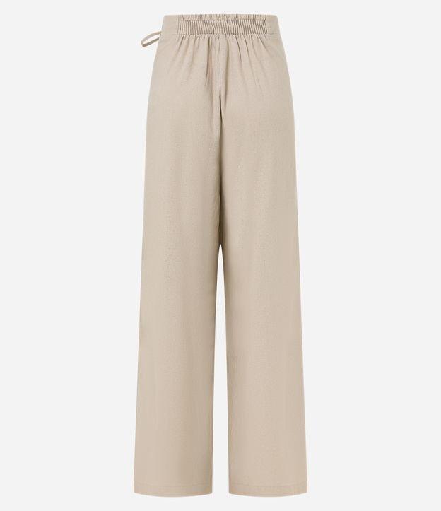 Calça Reta em Viscose com Linho e Amarração Lateral - 1