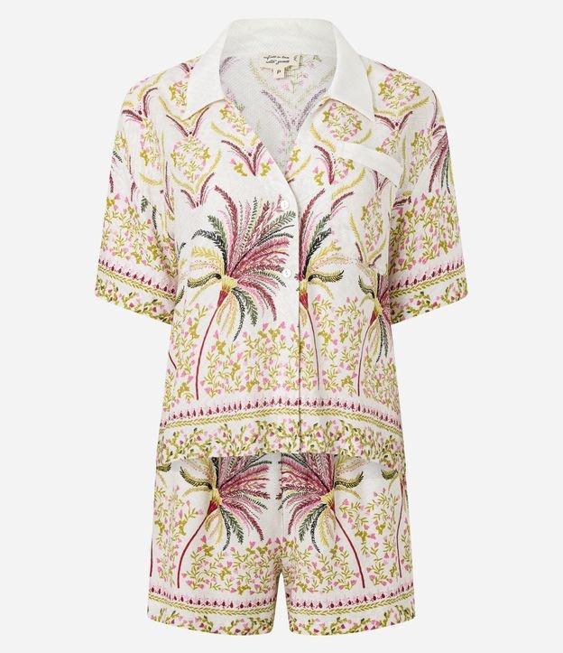 Pijama Short Doll Americano em Tricoline com Estampa Tropical - 1
